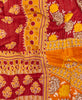 Red and yellow geometric kantha bedding quilt ethically made from vintage cotton fabric
