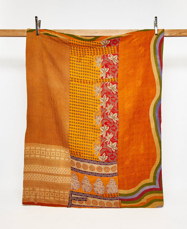 Twin kantha quilt in a bold geometric pattern handmade in India
