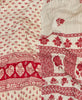 White and red floral kantha bedding quilt ethically made from vintage cotton fabric
