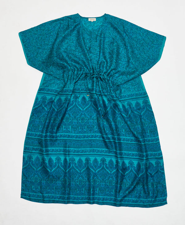 blue paisley  Vintage Silk Kaftan Dress made by artisans
