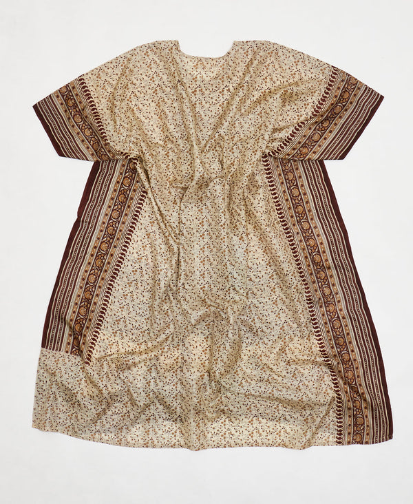 One-of-a-kind Neutral Floral silk kaftan dress made using vintage silk saris