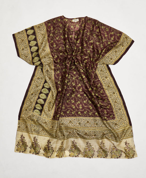 green and brown floral  Vintage Silk Kaftan Dress made by artisans