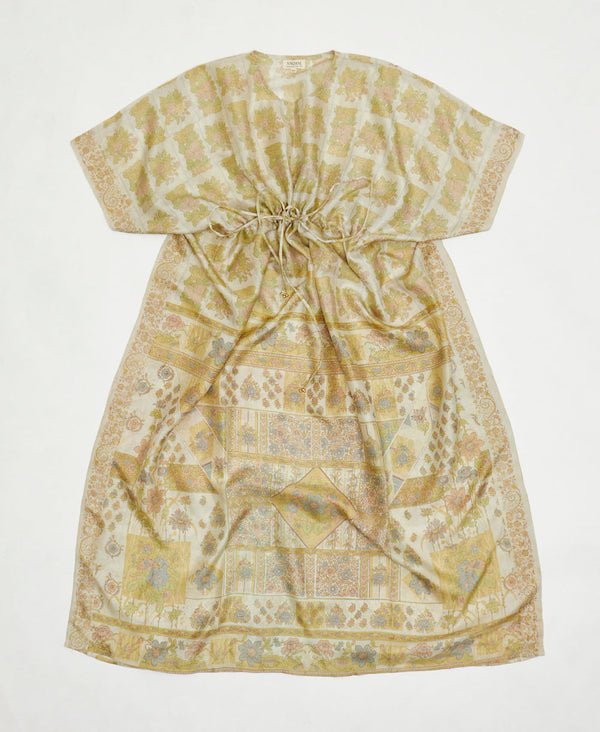 pastel  floral  Vintage Silk Kaftan Dress made by artisans