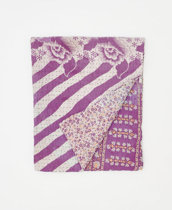 Purple small kantha quilt throw made using floral
recycled vintage saris