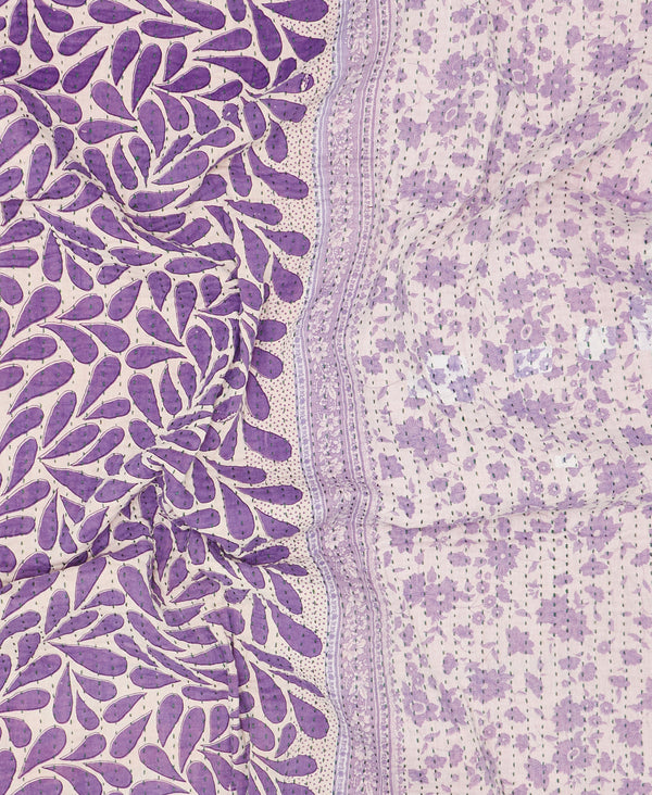Eco-friendly artisan-made purple floral kantha quilt throw