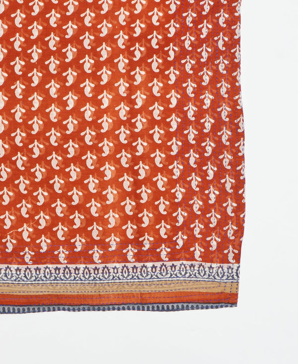 embroidered cotton square scarf in orange floral pattern made from upcycled fabrics
