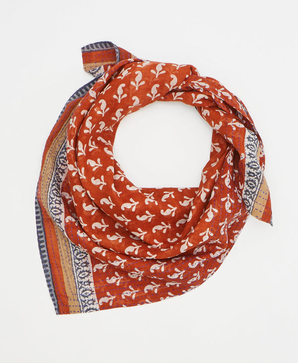 orange floral vintage cotton square scarf handmade by artisans
