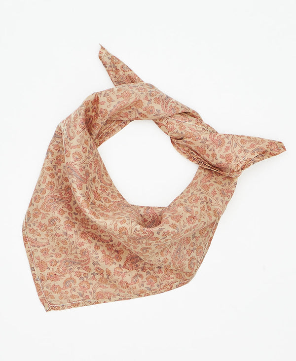 Muted red, cream, and grey  silk scarf handmade by women artisans using upcycled saris