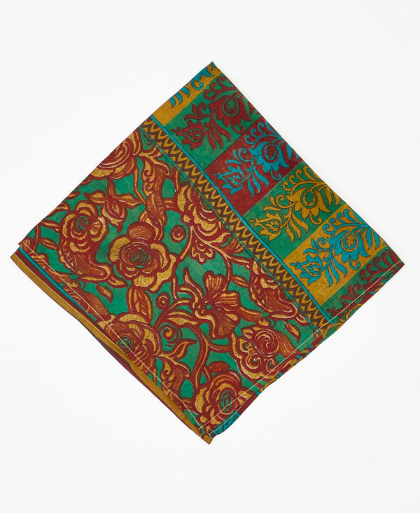 vintage silk scarf featuring a floral and abstract pattern created using sustainably sourced saris