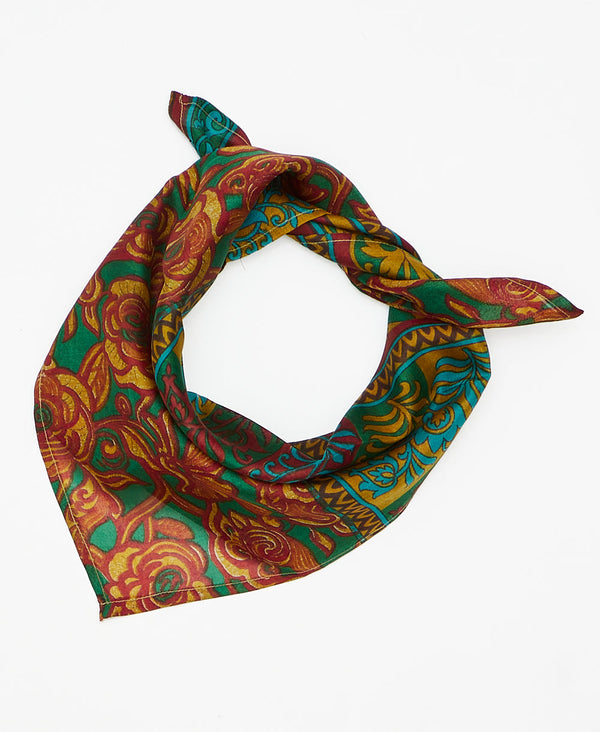 Teal, yellow, red, and blue  silk scarf handmade by women artisans using upcycled saris