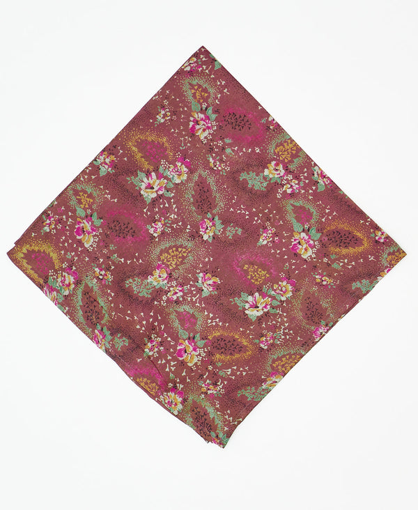 vintage silk scarf featuring a bright floral pattern created using sustainably sourced saris