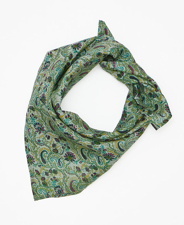 Green, purple, and blue  silk scarf handmade by women artisans using upcycled saris