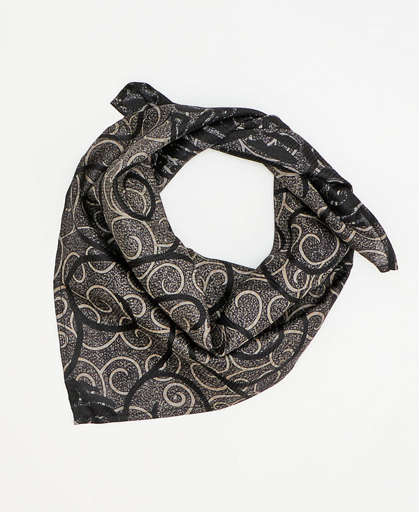Black and white floral vintage silk scarf handmade by women artisans using upcycled saris