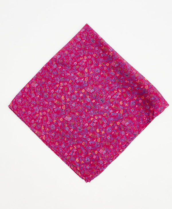 vintage silk scarf featuring a bright pink floral pattern created using sustainably sourced saris