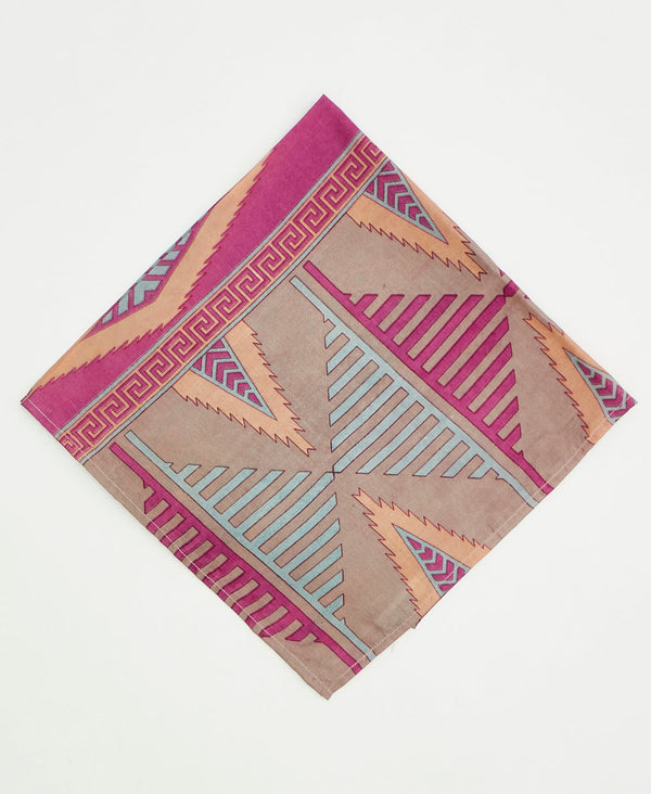 vintage silk scarf featuring a Pink and blue geometric  pattern created using sustainably sourced saris