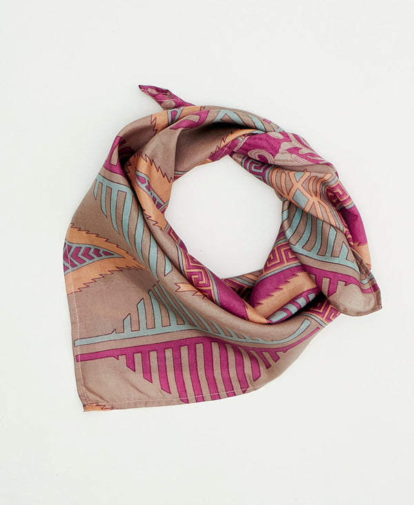 Pink and blue geometric vintage silk scarf handmade by women artisans using upcycled saris
