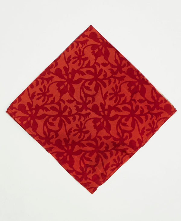 vintage silk scarf featuring a monochromatic red floral pattern created using sustainably sourced saris