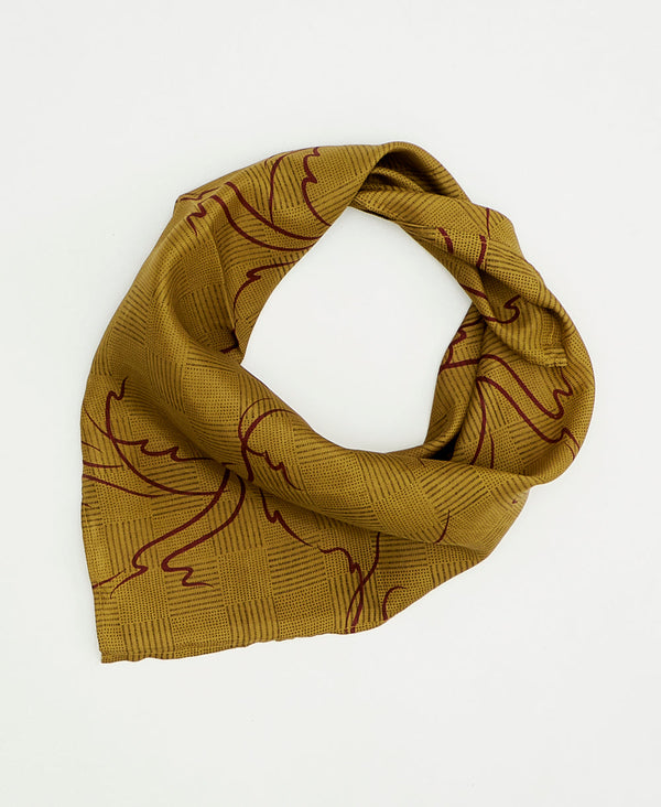 Burgundy line print  vintage silk scarf handmade by women artisans using upcycled saris