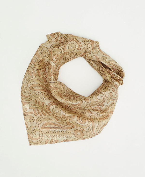 Beige modern paisley vintage silk scarf handmade by women artisans using upcycled saris