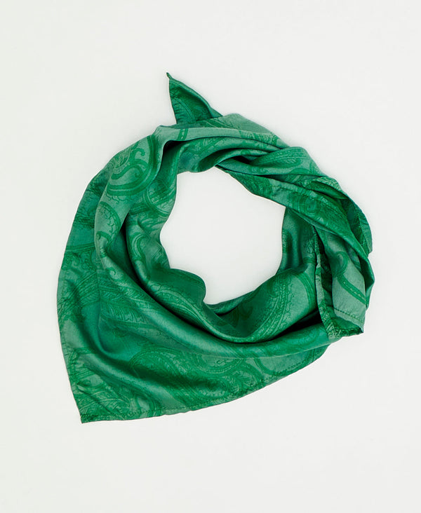 green paisley vintage silk scarf handmade by women artisans using upcycled saris