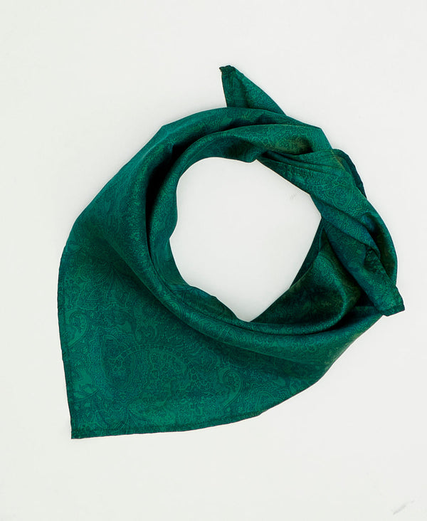 emerald paisley vintage silk scarf handmade by women artisans using upcycled saris