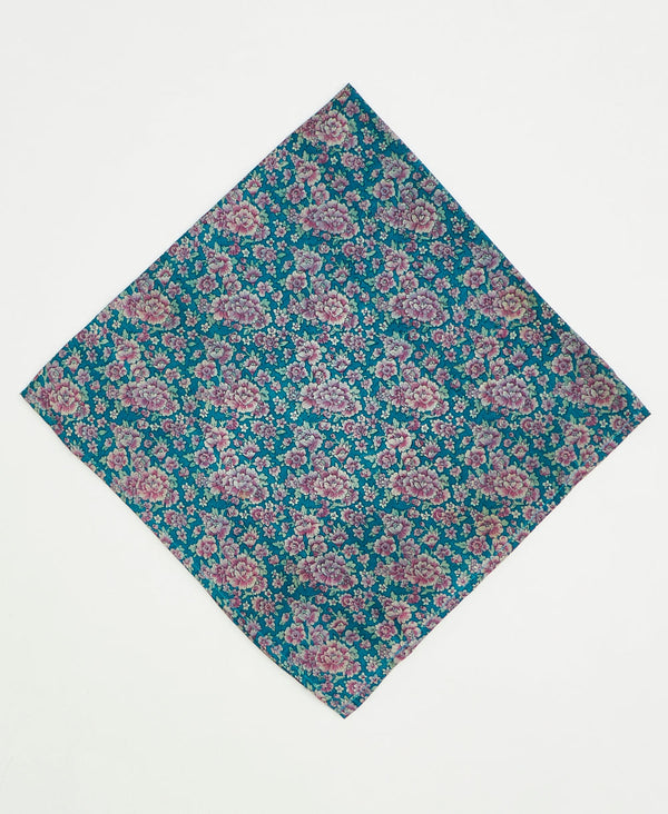vintage silk scarf featuring a purple floral pattern created using sustainably sourced saris