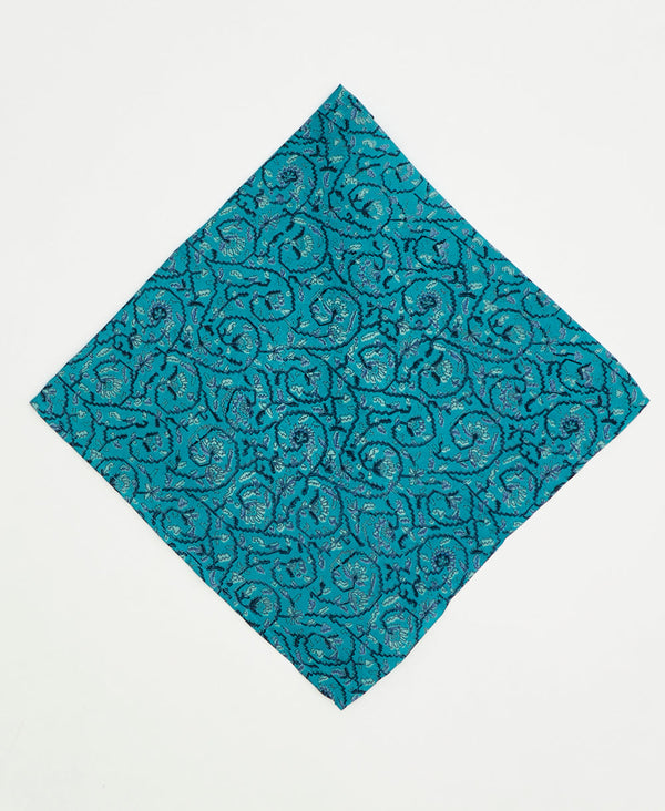vintage silk scarf featuring a blue geometric pattern created using sustainably sourced saris