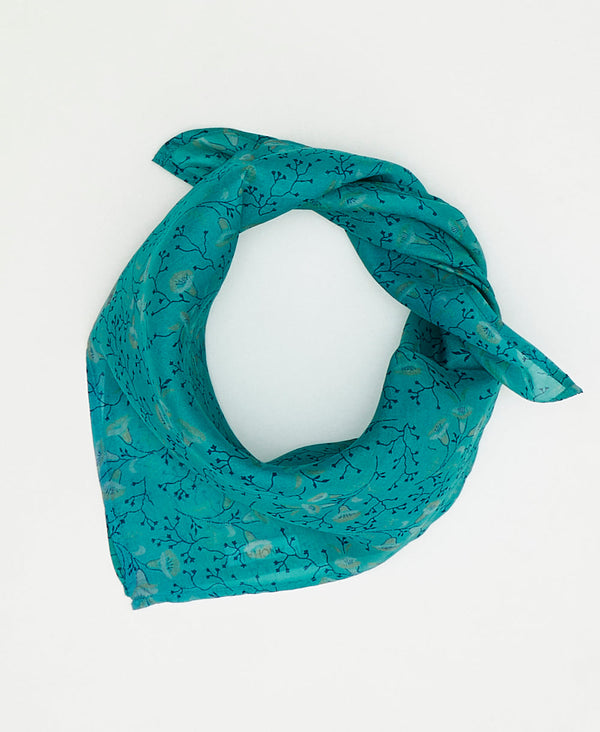 blue vine floral  vintage silk scarf handmade by women artisans using upcycled saris