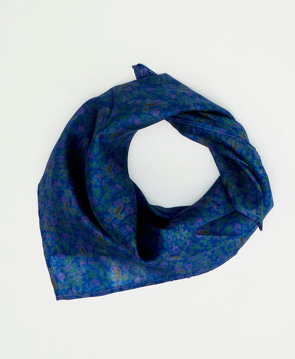 Blue paisley vintage silk scarf handmade by women artisans using upcycled saris