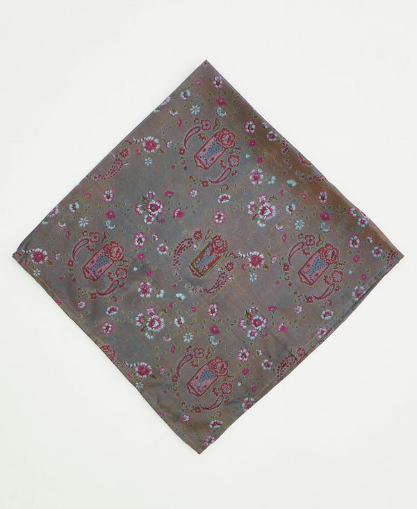 vintage silk scarf featuring a pink and red floral pattern created using sustainably sourced saris