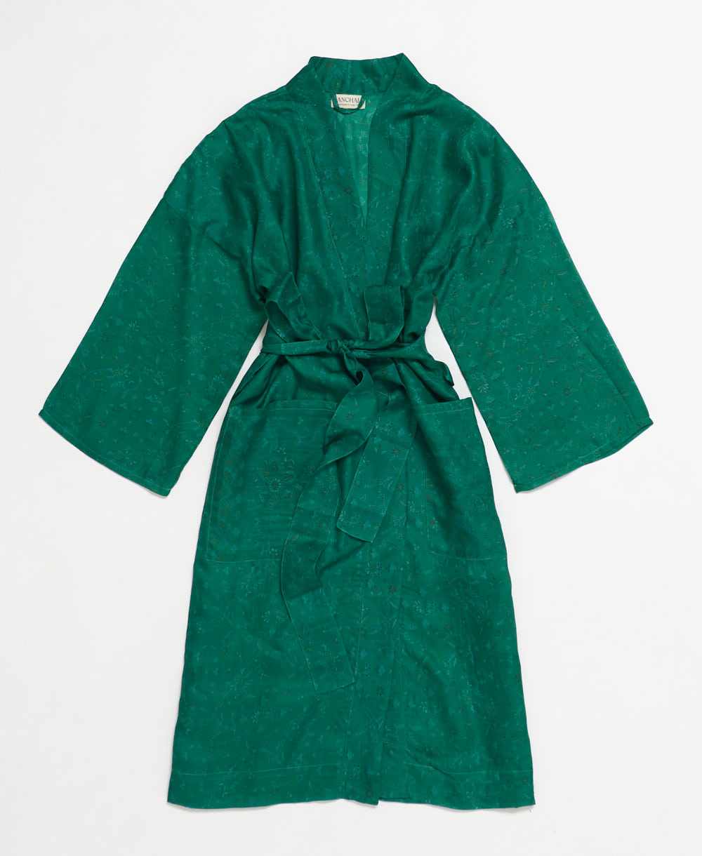 silk robe ethically made using upcycled
vintage silk saris