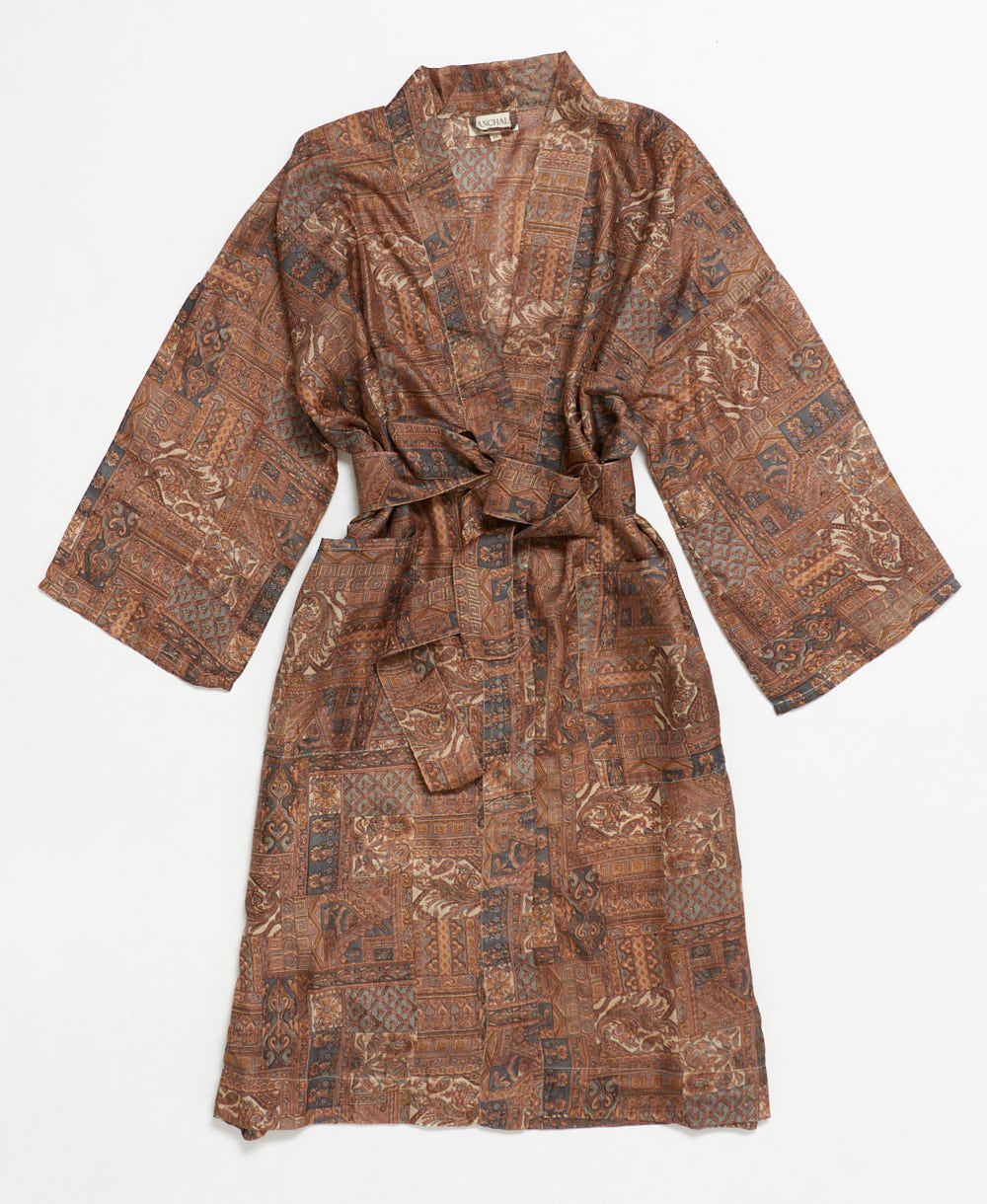 silk robe ethically made using upcycled
vintage silk saris