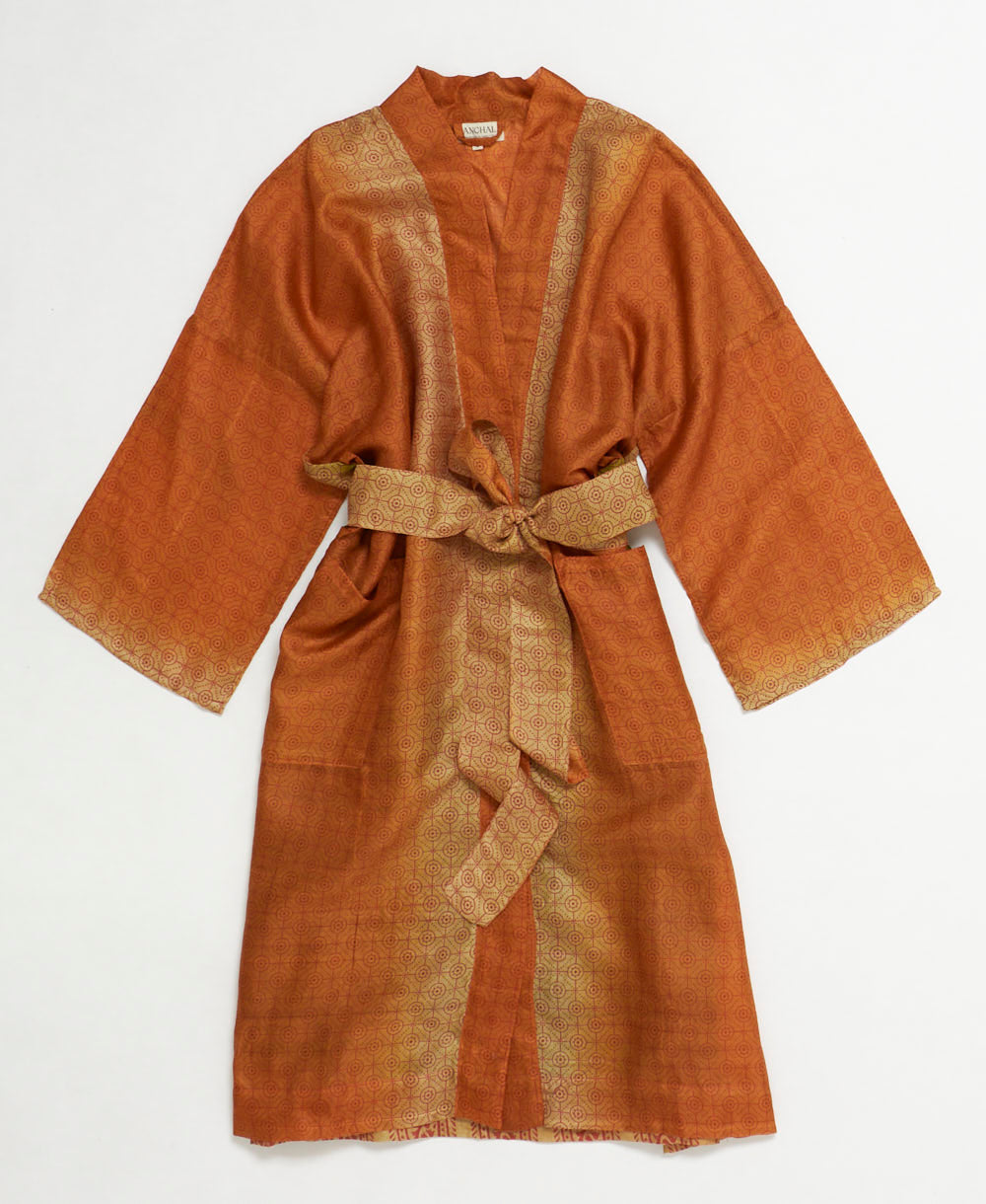 silk robe ethically made using upcycled
vintage silk saris