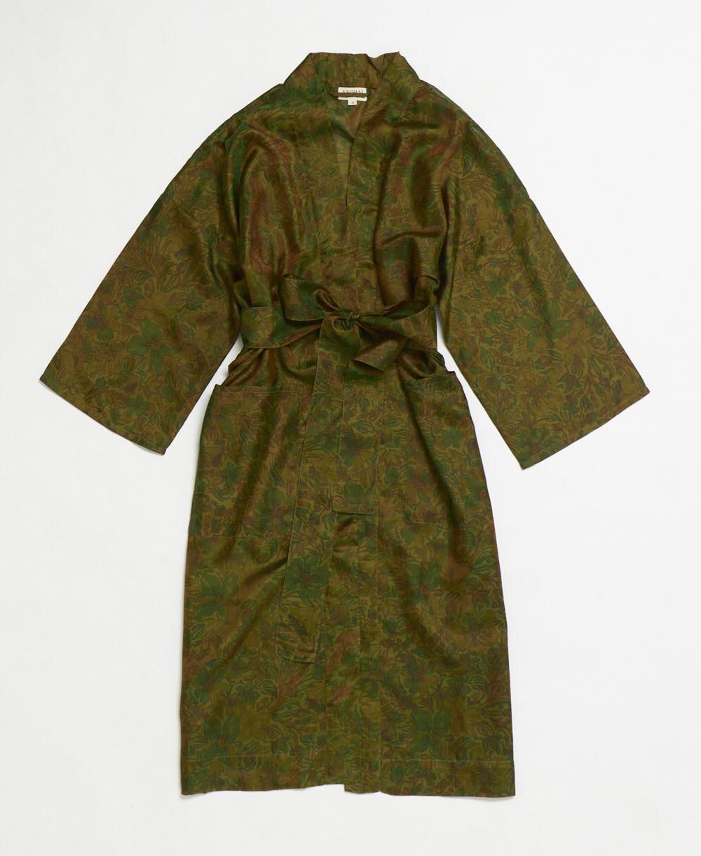 silk robe ethically made using upcycled
vintage silk saris