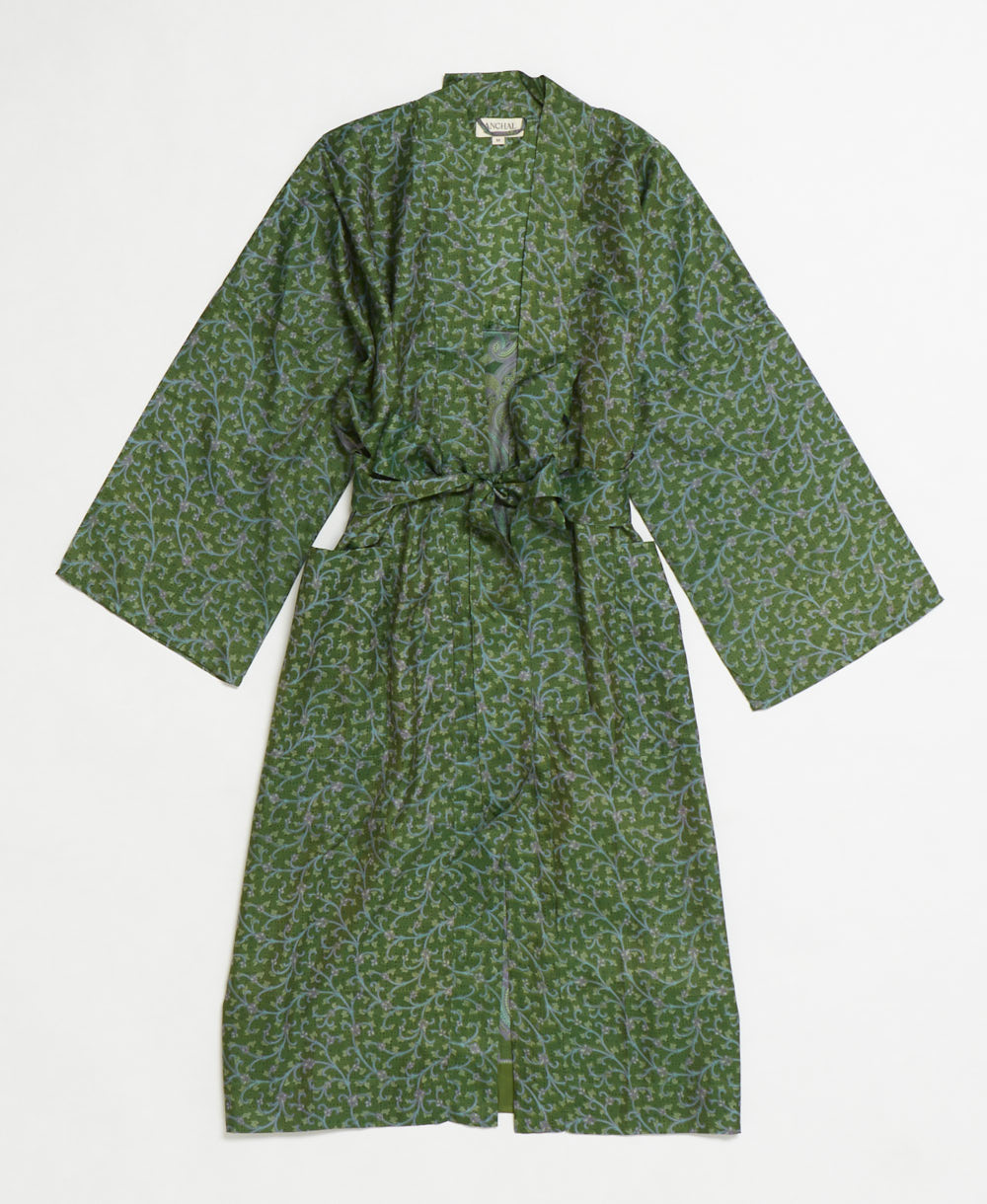 silk robe ethically made using upcycled
vintage silk saris