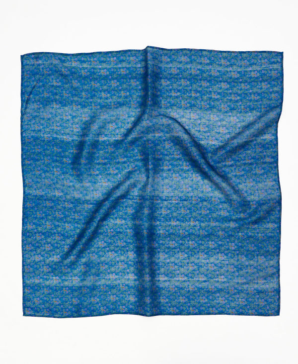 Deep blue paisley vintage silk square scarf handmade by women artisans using upcycled saris