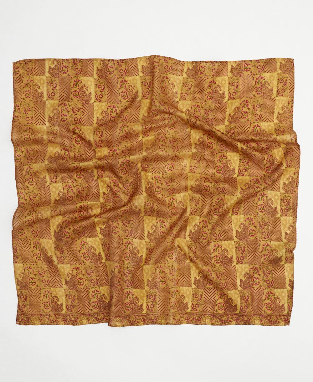 vintage silk square scarf handmade from upcycled saris in India by women artisans