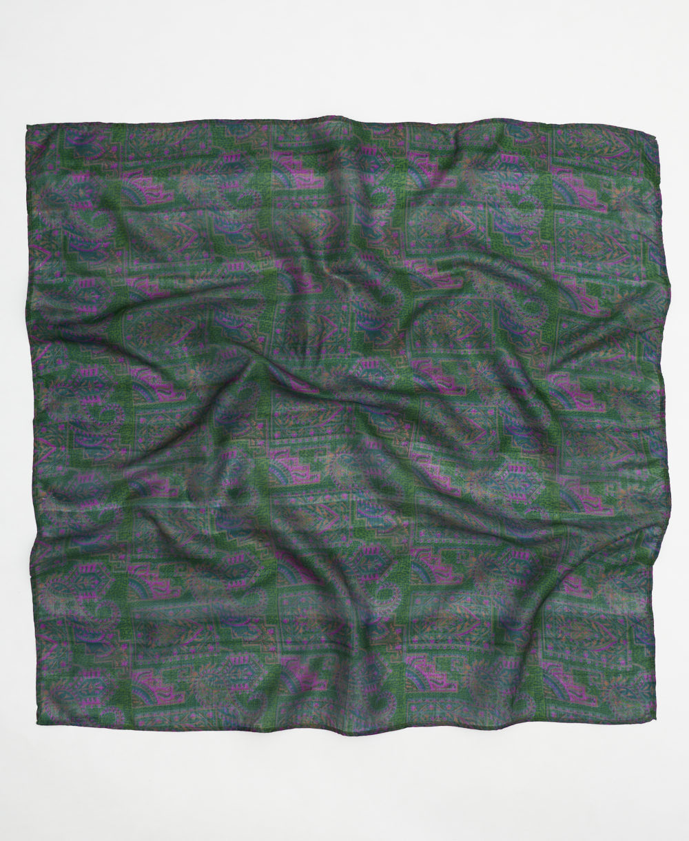 vintage silk square scarf handmade from upcycled saris in India by women artisans