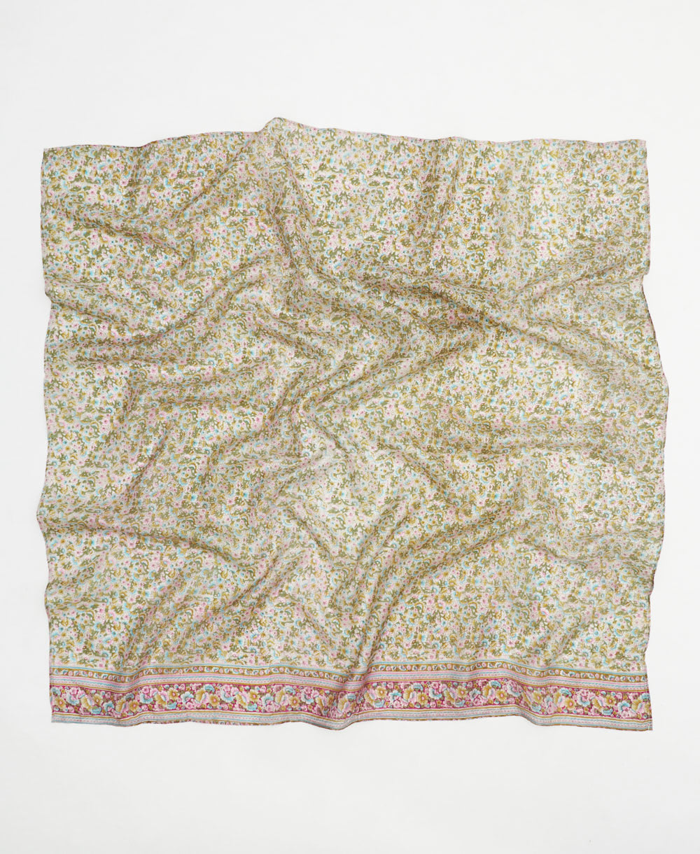 vintage silk square scarf handmade from upcycled saris in India by women artisans