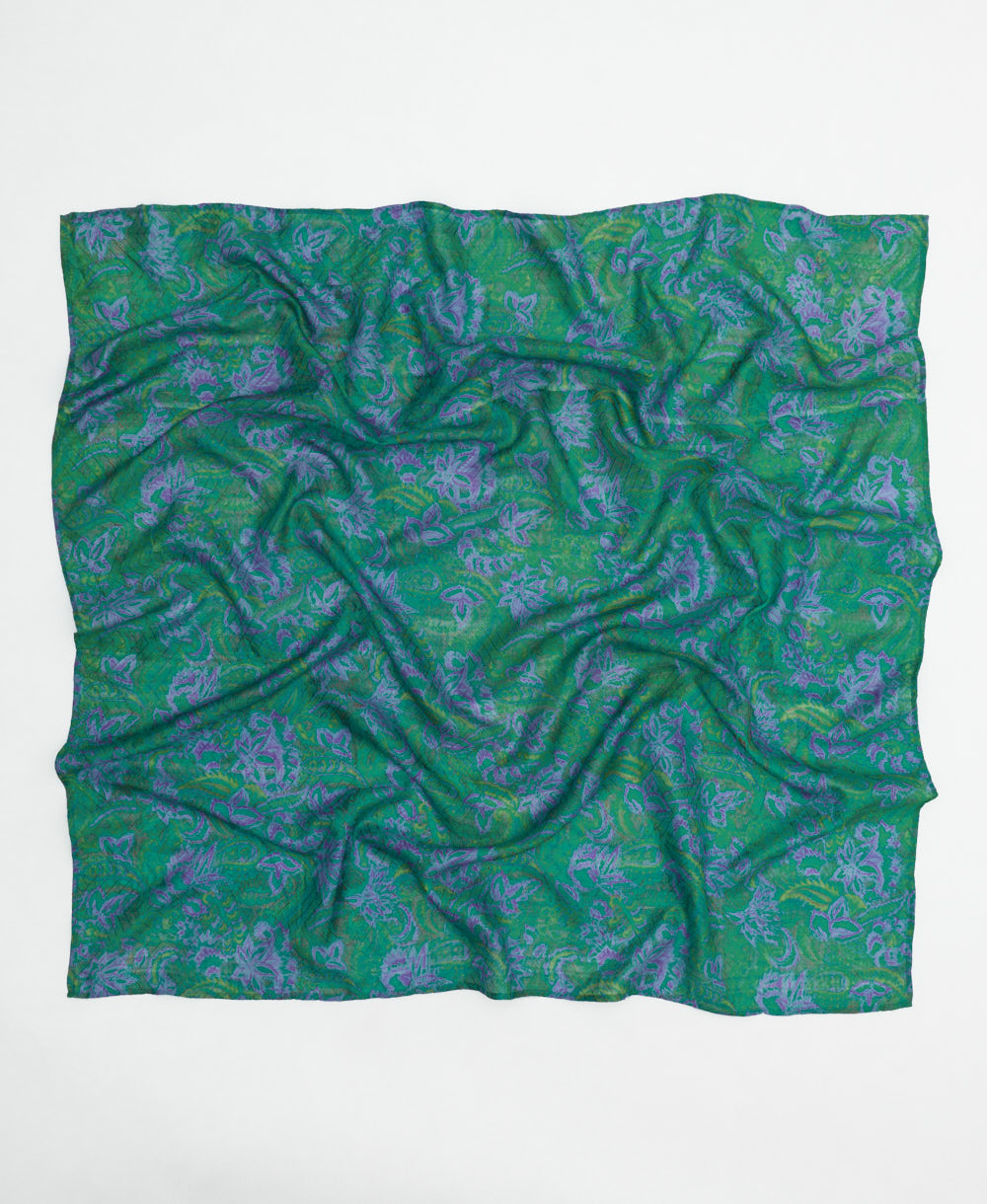 vintage silk square scarf handmade from upcycled saris in India by women artisans