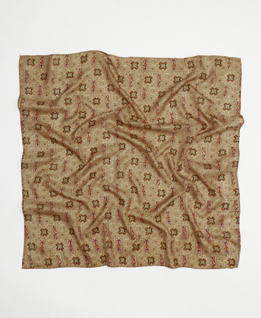 vintage silk square scarf handmade in India from upcycled silk sari fabrics