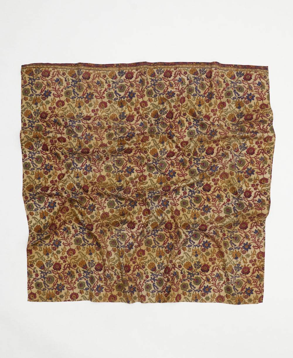 vintage silk square scarf handmade in India from upcycled silk sari fabrics