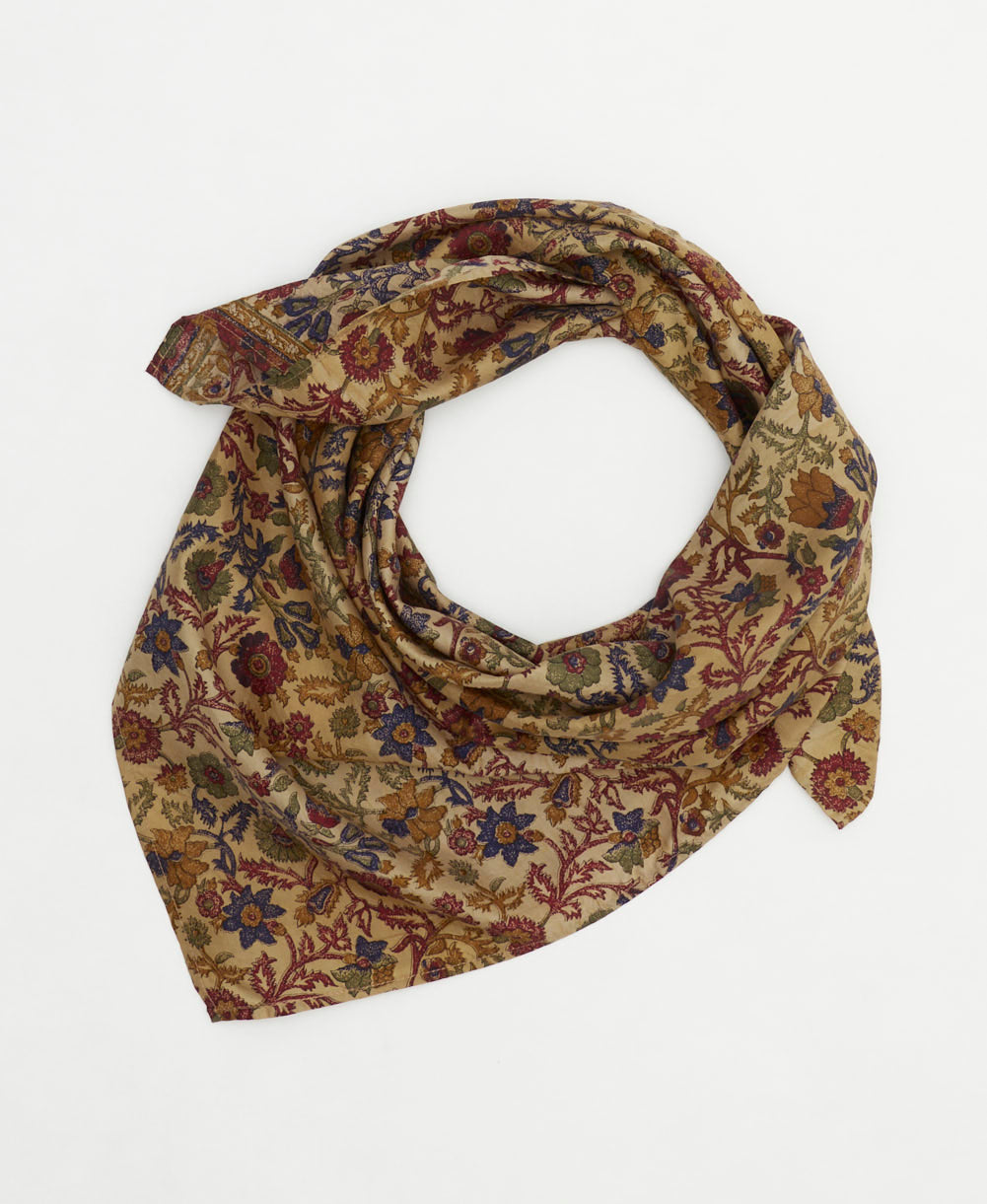 eco-friendly and unique silk square scarf in a one-of-a-kind pattern handcrafted by women artisans in India