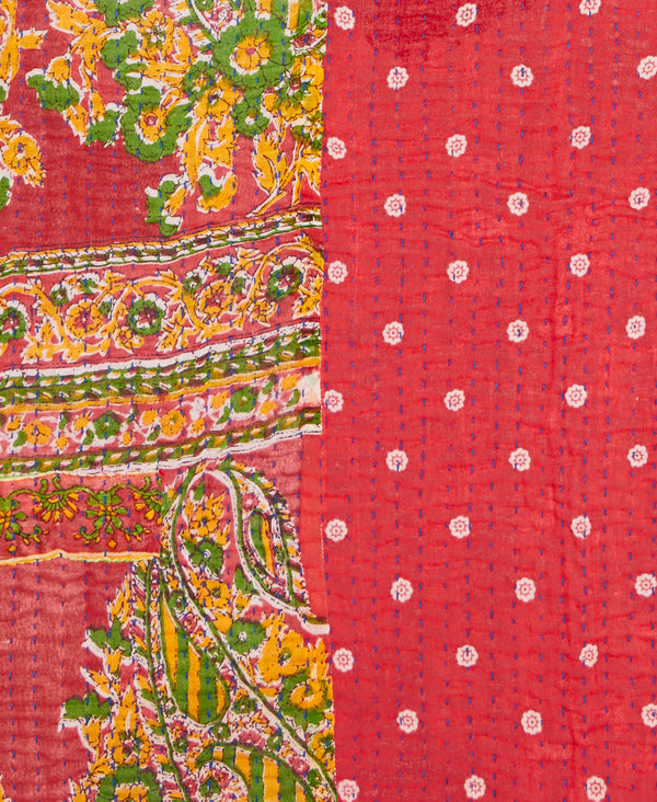 red paisley kantha quilt throw made from vintage saris 