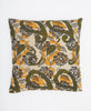 Handmade cream, black, forest green, and mustard yellow vintage cotton throw pillow 