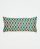 Blue and teal check eco friendly lumbar pillow created using repurposed vintage cotton saris 