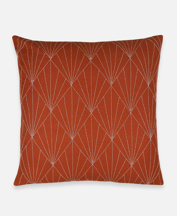 Anchal Project modern organic cotton pillow in rich rust color with geometric tile design