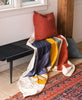 eco-friendly cotton kantha quilt draped over a bench