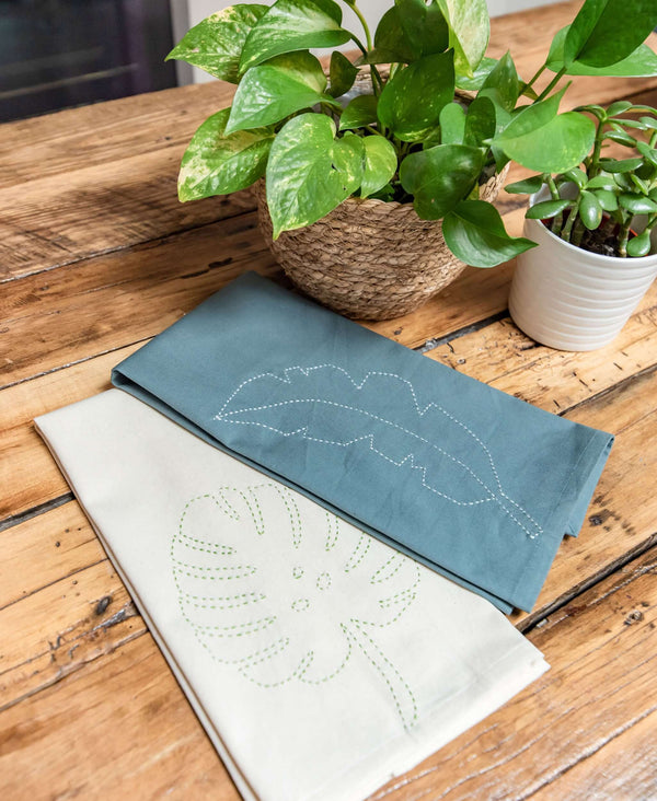 organic cotton embroidered botanical hand towel by Anchal