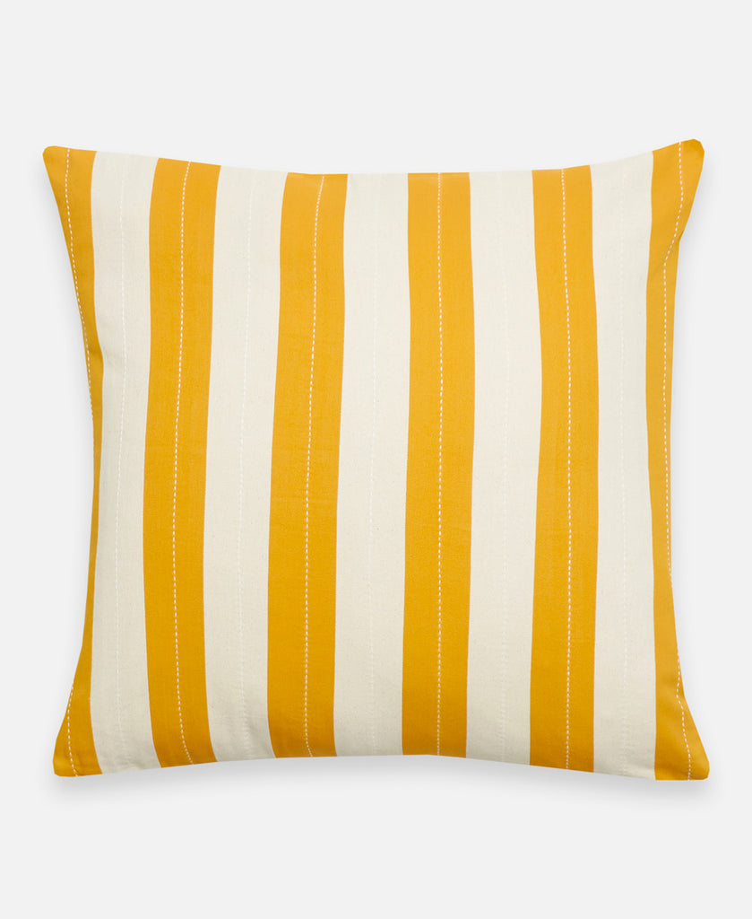 mustard yellow and ivory striped modern geometric throw pillow